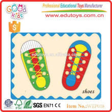 montessori preschool educational kids diy puzzle shoes wooden toys